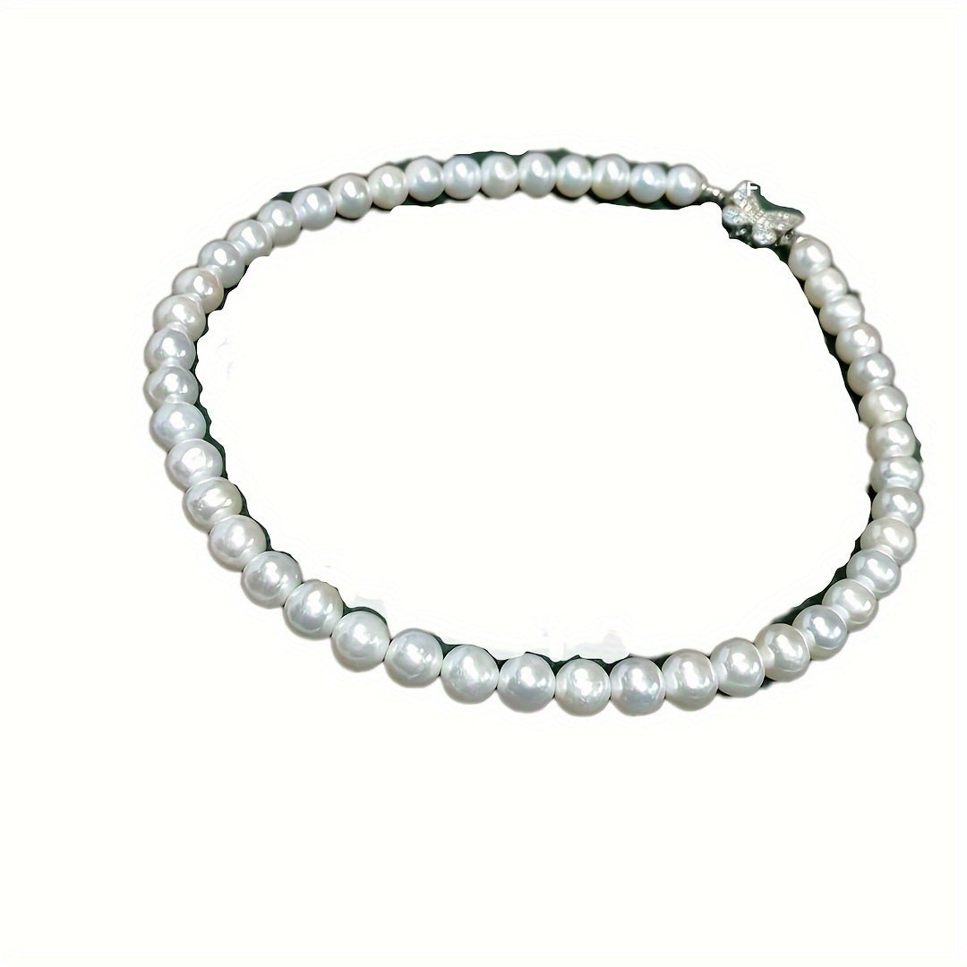 Women's Pearl Beaded Necklace with Zirconia Accents and Gift Box