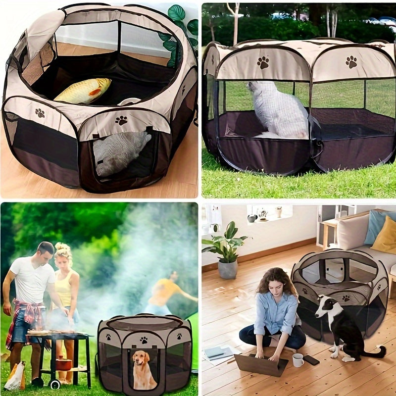 Foldable Cat Tent Bed with Paw Print Design, Polyester, Indoor Outdoor Use