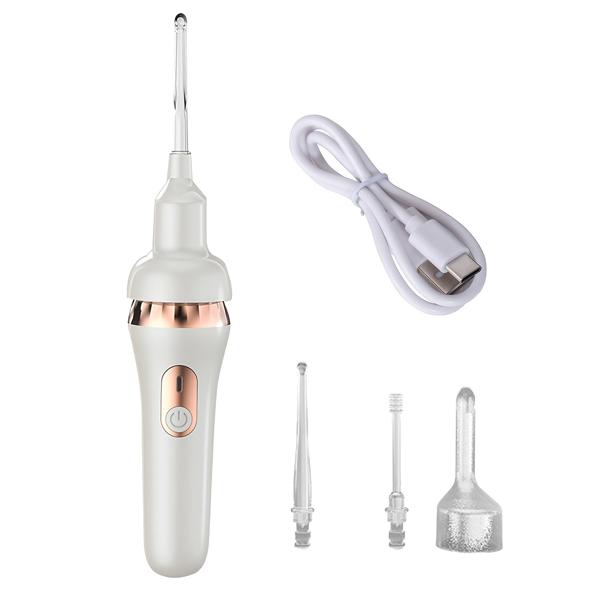 USB zaryadlovchi Type C quloq tozalash asbobi, suv tortuvchi elektr quloq cho'g'ich va LED chiroq bilan, kattalar va bolalar uchun mos. Bu hidsiz quloq qoshiq to'plami bayram sovg'asi uchun ajoyib.