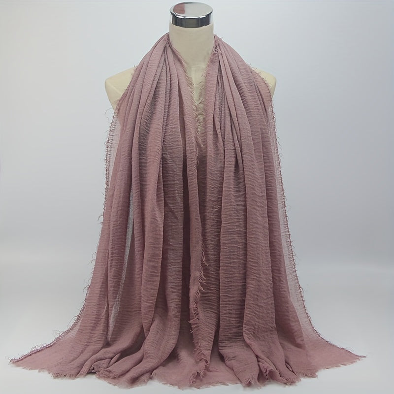 Crinkled Polyester Hijab Scarf for Women Solid Color Breathable Lightweight