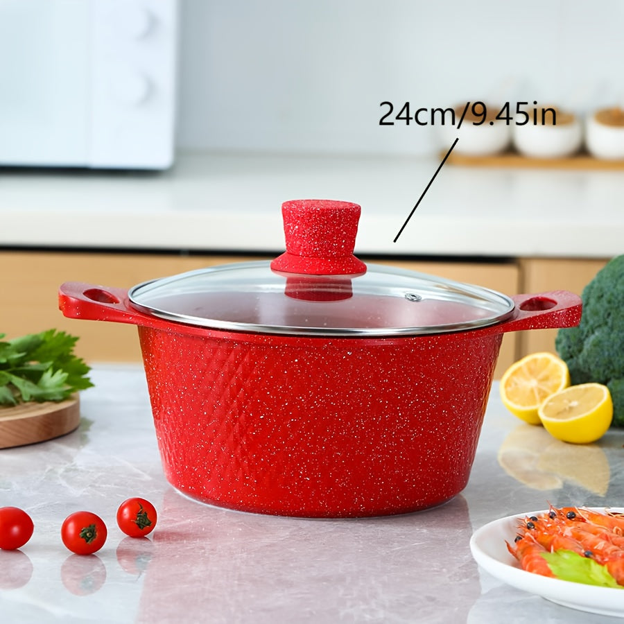 Qopqoq bilan qizil rangli mustahkam oshxona qozonlari va skovorodkalari to'plami, alyuminiy yopishqoq idishlar, gaz pechida pishirish uchun ideal - Ko'p maqsadli pishirish qozoni, qozon va qovurish skovorodkasi kiradi.