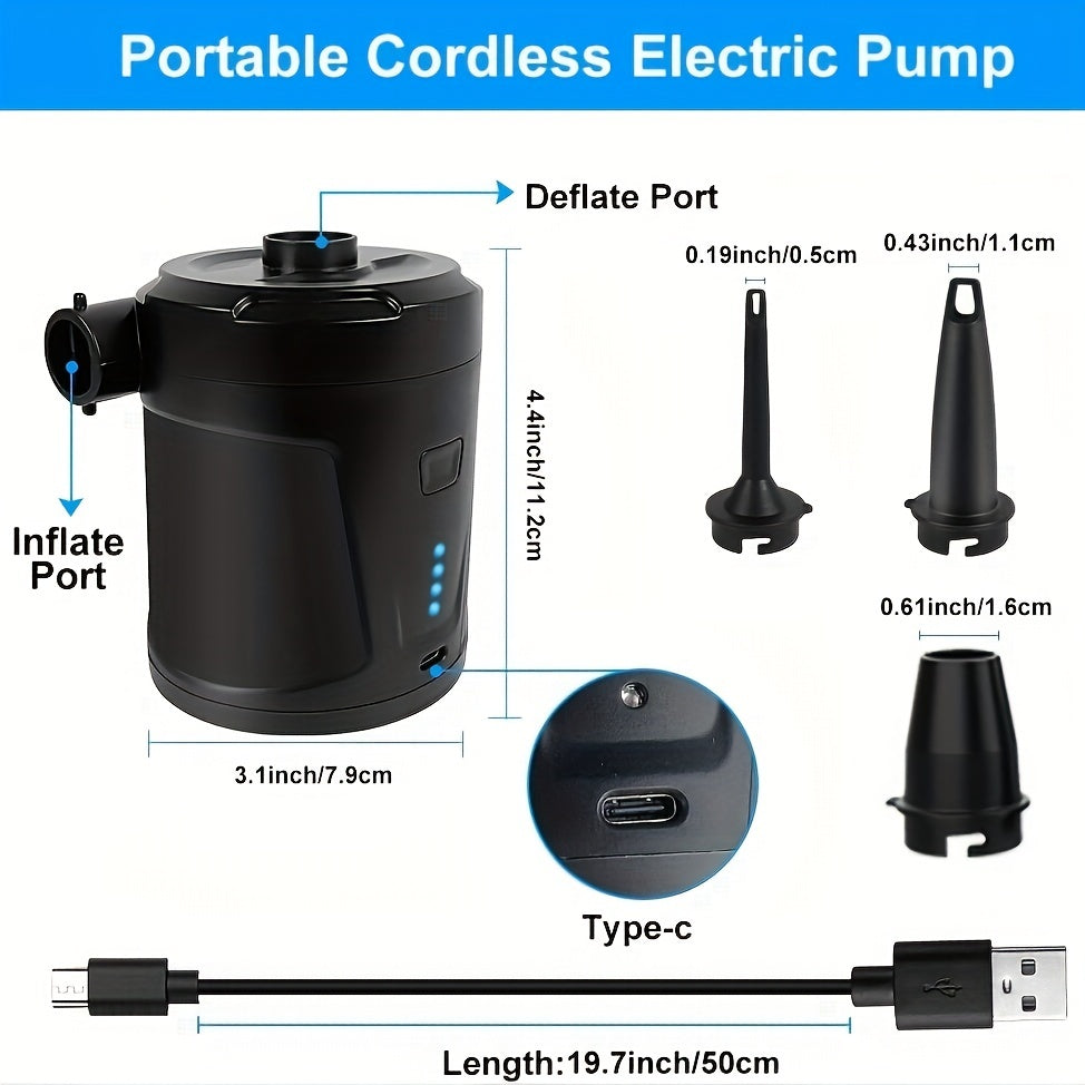 Portable Electric Pump for Swimming Pool and Air Mattress Rechargeable 5200mAh Black