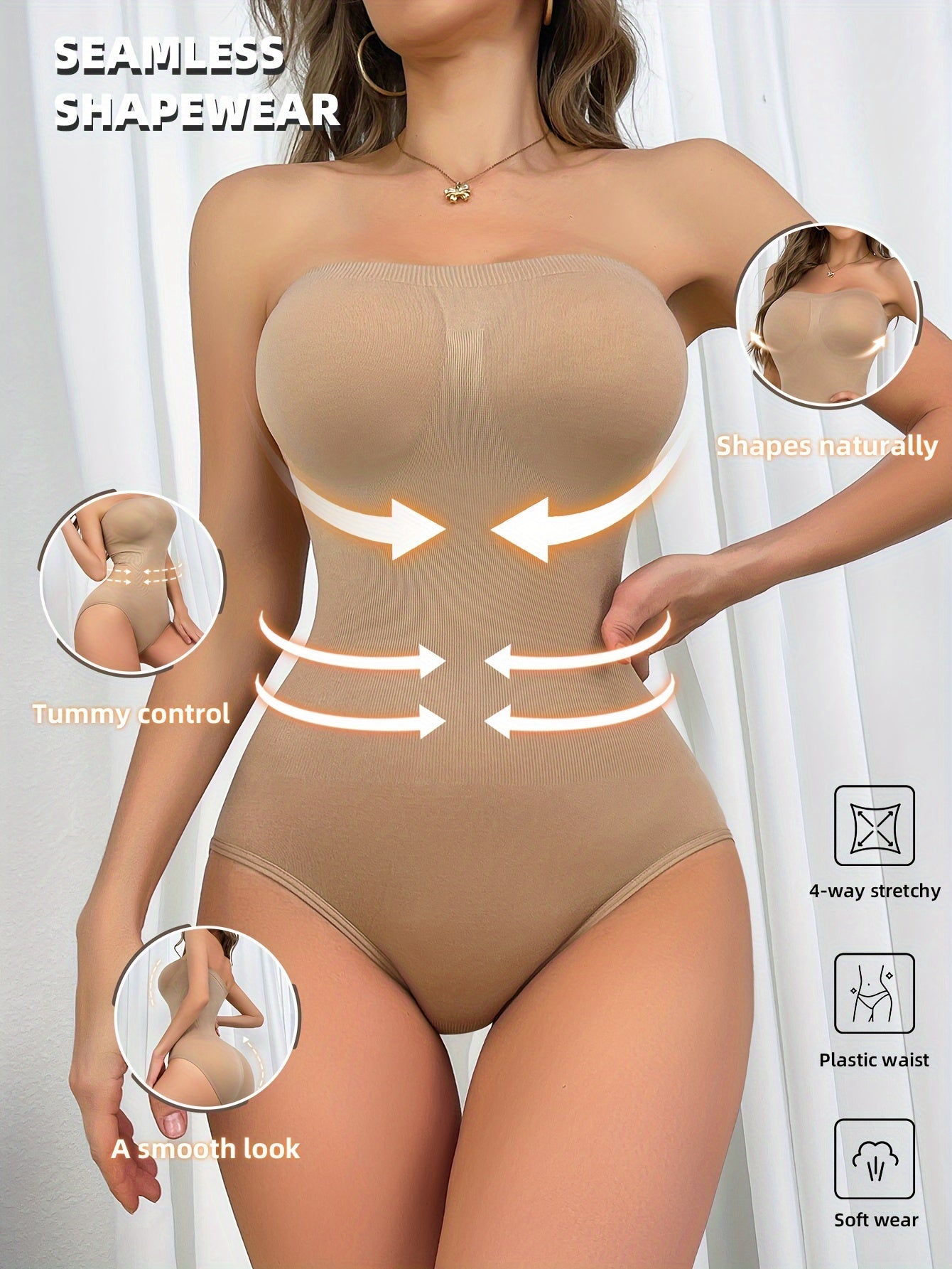 Body moldeador sin costuras para mujer con soporte alto de nylon elastano sólido