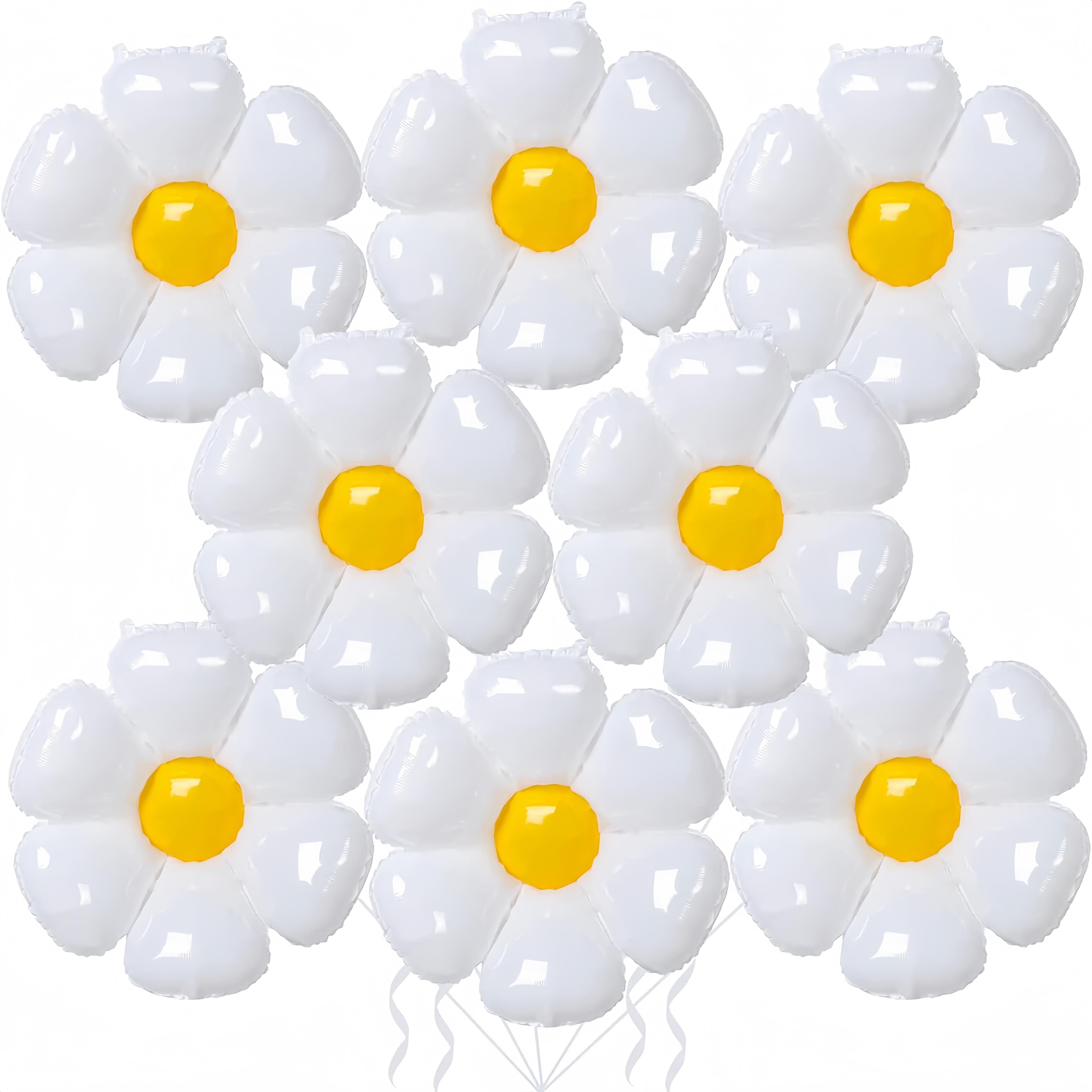White Daisy Balloons for Parties Weddings and Anniversaries 8 Pack Non-Electric Outdoor Mylar