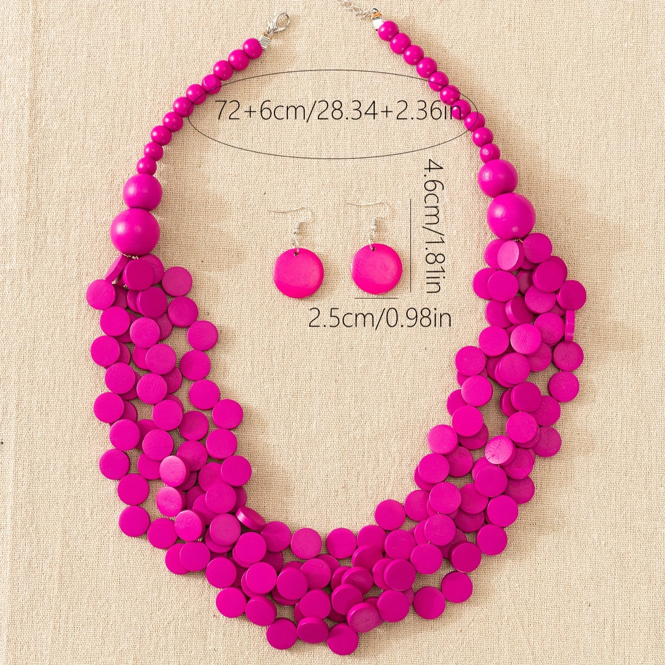 Wooden Boho Style Jewelry Set with Earrings and Necklace for Women