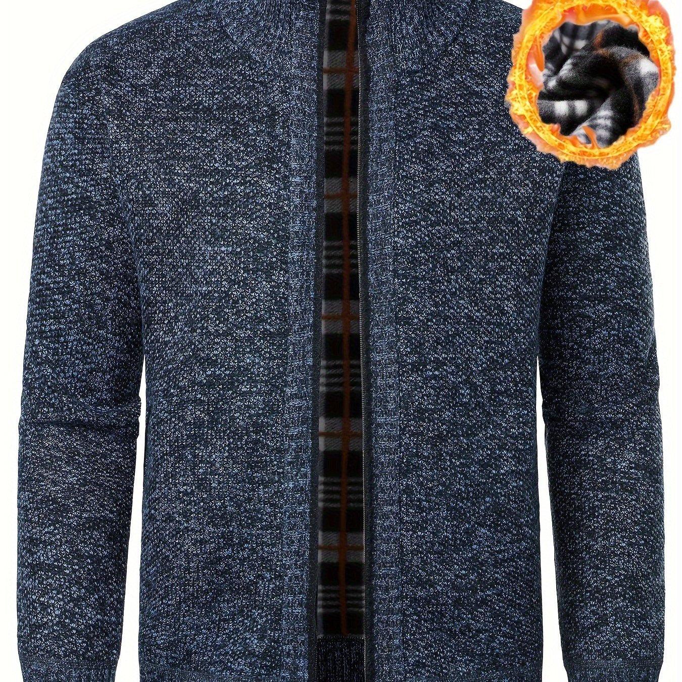Men's Casual Knit Sweater with Stand Collar Zip-Up Cardigan Solid Color Fall Winter Polyester