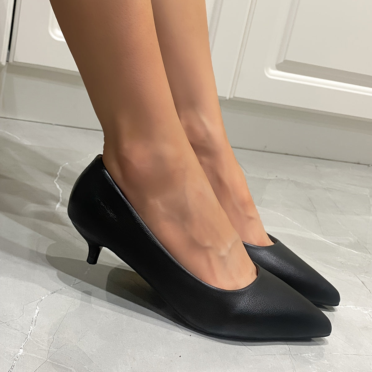 Women's Pointed Toe Pumps with Low Heel and Solid Color