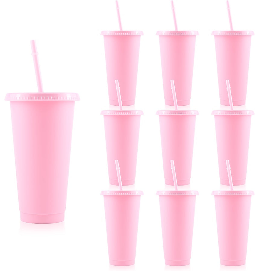 5/10 Qizil plastik stakanlar qopqoq va qalamchalar bilan, 24oz, yozgi partiyalar va basseyn atrofida foydalanish uchun ideal. Faqat qo'lda yuvish, PVCsiz. Sovg'alar va bezaklar uchun ajoyib.