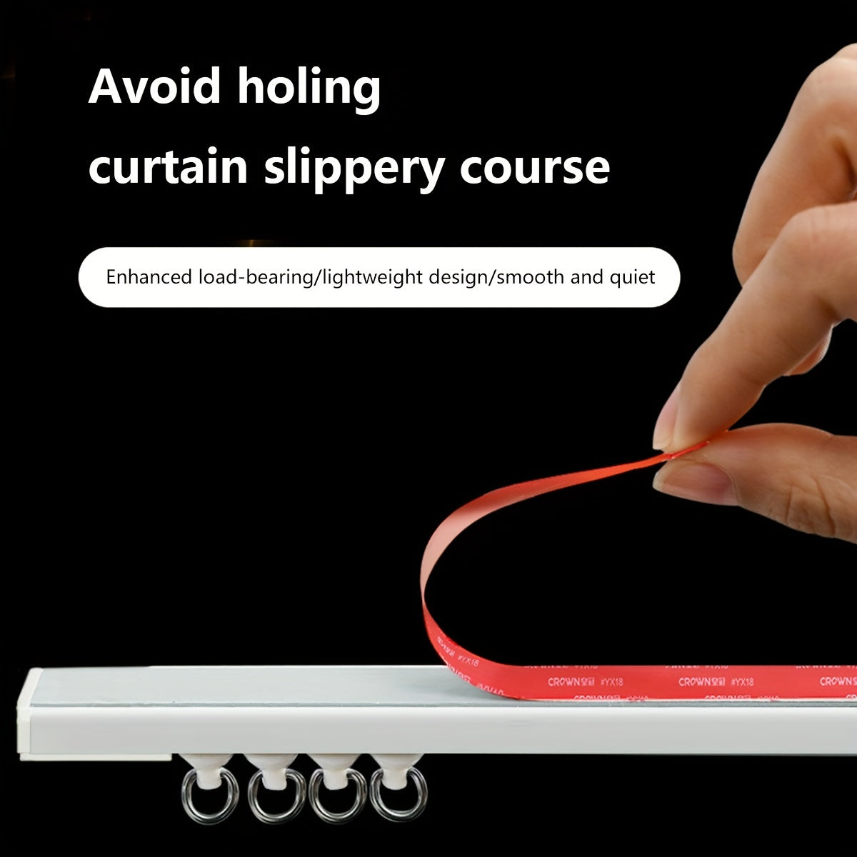 Red Self-Adhesive Bathroom Curtain Track with Silent Glide Nano Rail and Pulleys