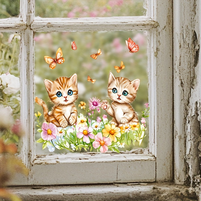 Glass Stickers Cats and Butterflies Self-Adhesive Decor for Windows and Doors