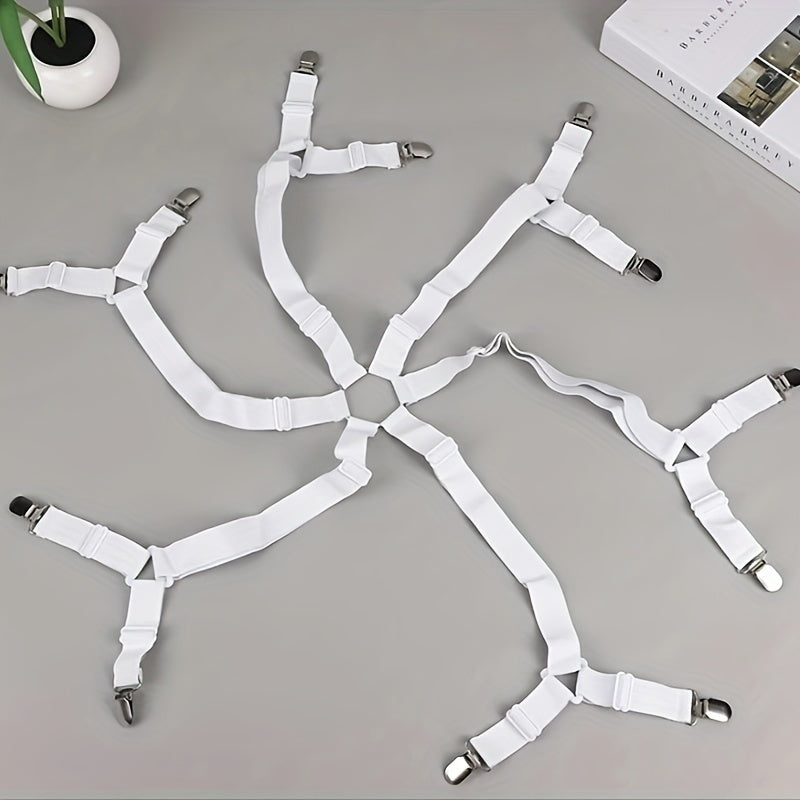 Adjustable Elastic Bed Sheet Strap with 12 Non-Slip Clips White
