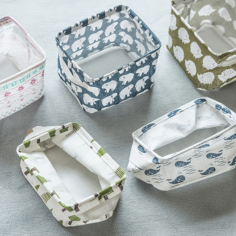 Chop etilgan paxta va zig'irdan tayyorlangan, tutqichi bor suv o'tkazmaydigan ish stoli saqlash qutisi, turli xil narsalarni tartibga solish uchun mos.