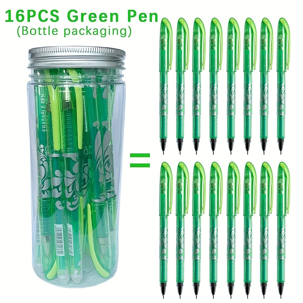 16 Erasable Gel Pens Set 0.5mm Tip in 6 Colors with Storage Bottle for Students Office