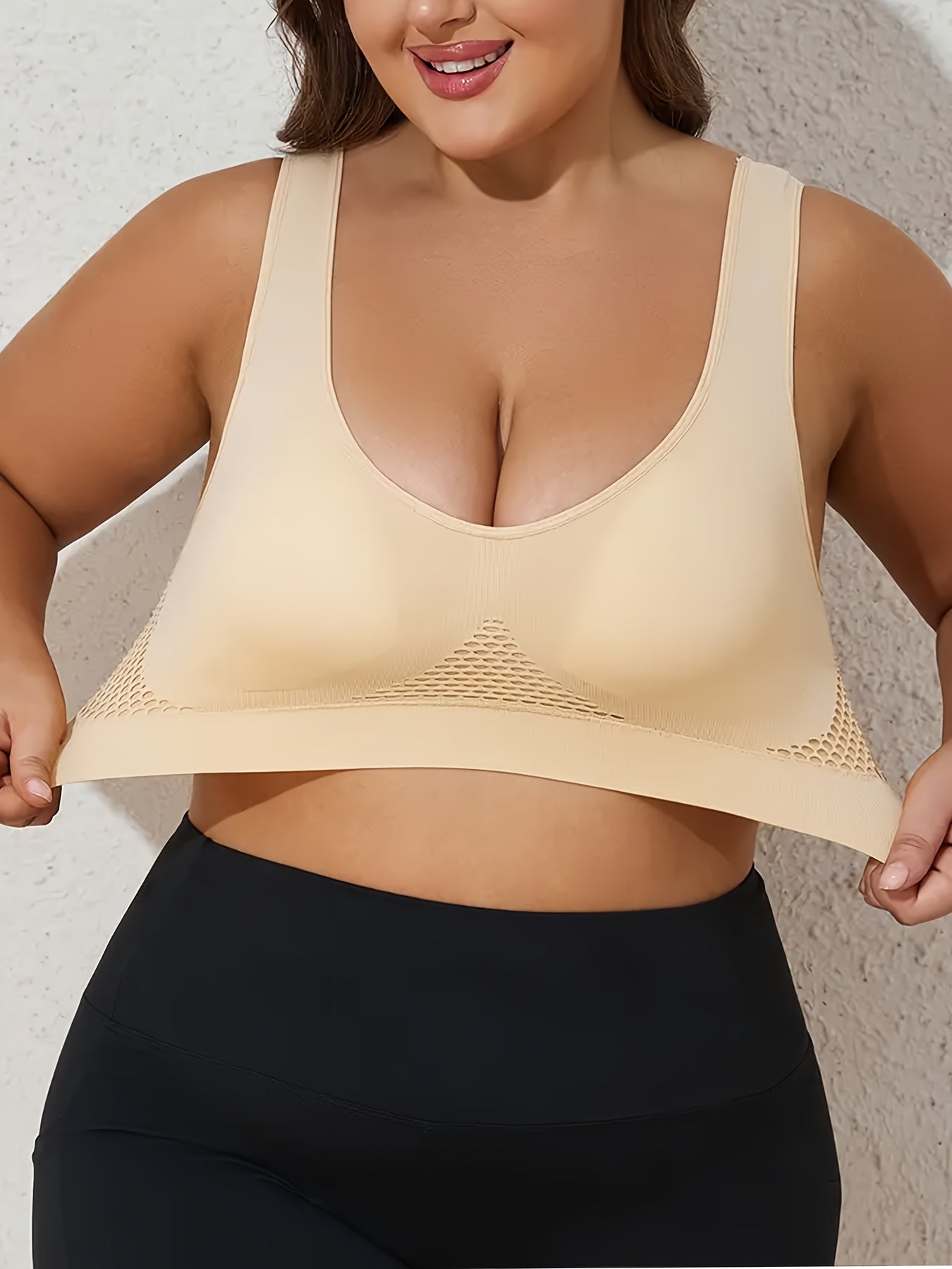 Plus Size High Support Wire-Free Sports Bras Padded Mesh Breathable