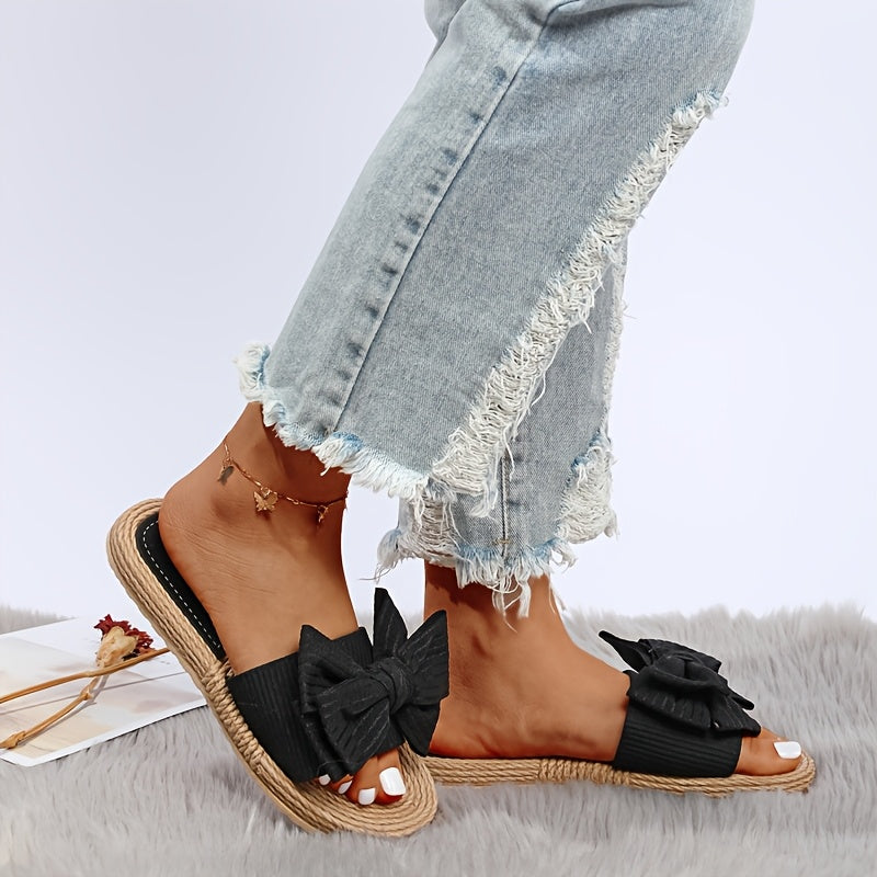 Women's Bowknot Decor Slide Sandals Casual Flat Summer Footwear Open Toe