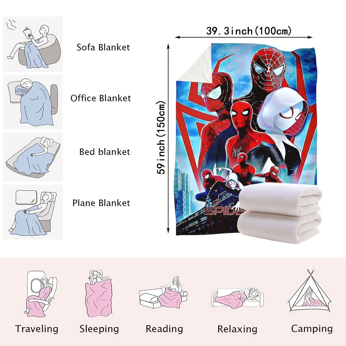 Spider-Man Themed Decorative Blankets for Bed Couch Travel Polyester Knitted