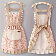 Floral Lace Princess Apron with Pocket for Kitchen and Bathroom Cleaning