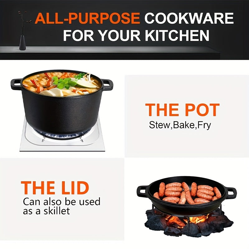 Cast Iron Skillet with Lid 2-in-1 Cookware for Baking and Frying Black