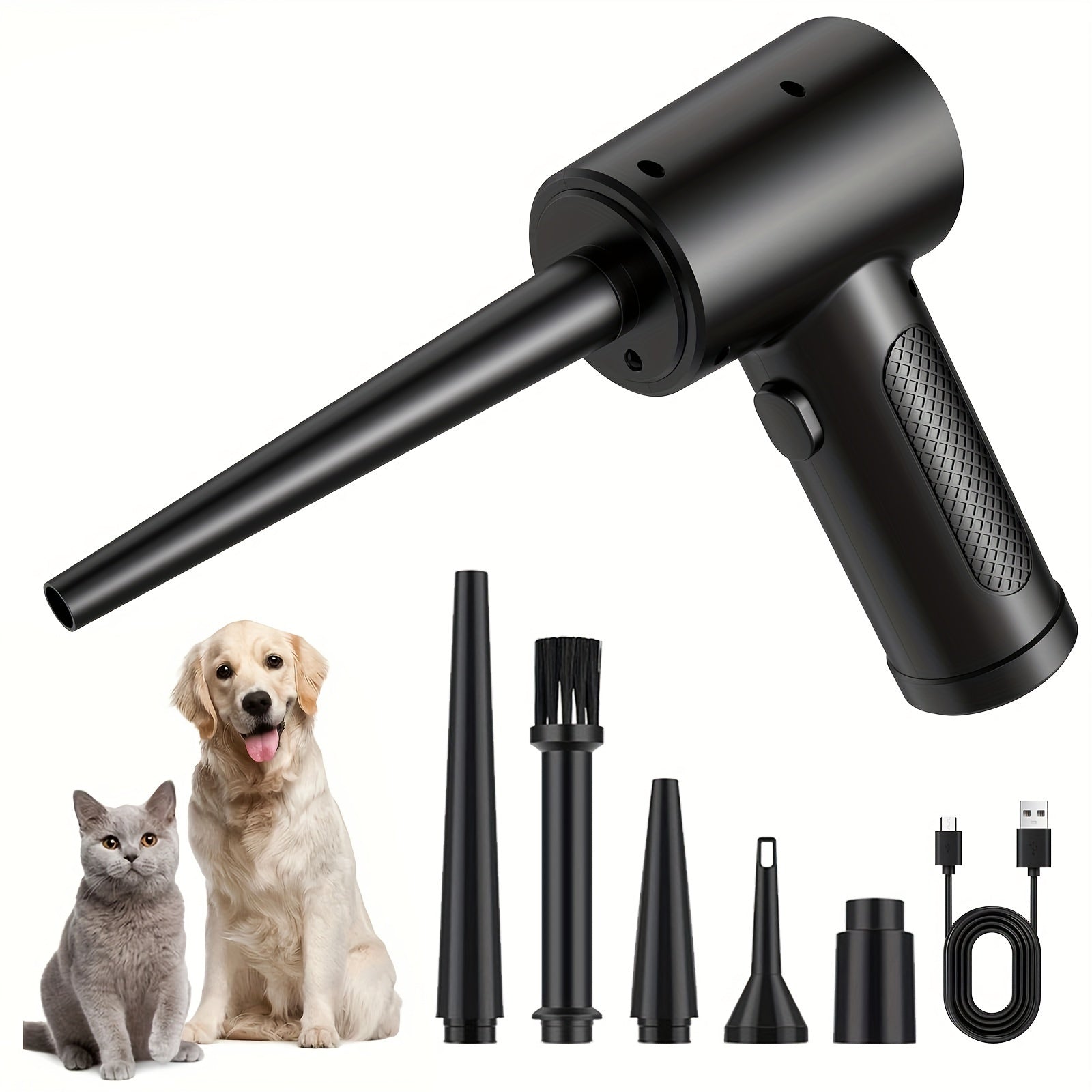 Black Portable Electric Air Duster 3-Speed Rechargeable Cordless with LED Light