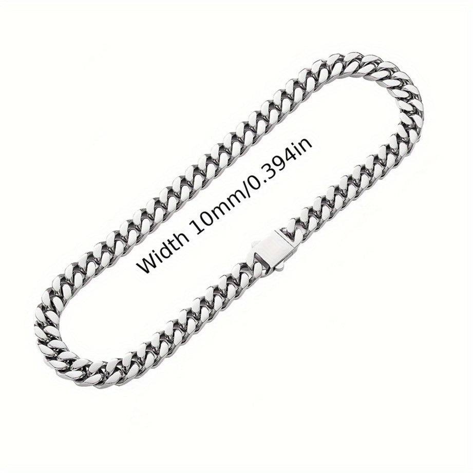 Titanium Steel Cuban Chain Necklace for Men, Non-Fading Glossy Finish, 8-12mm