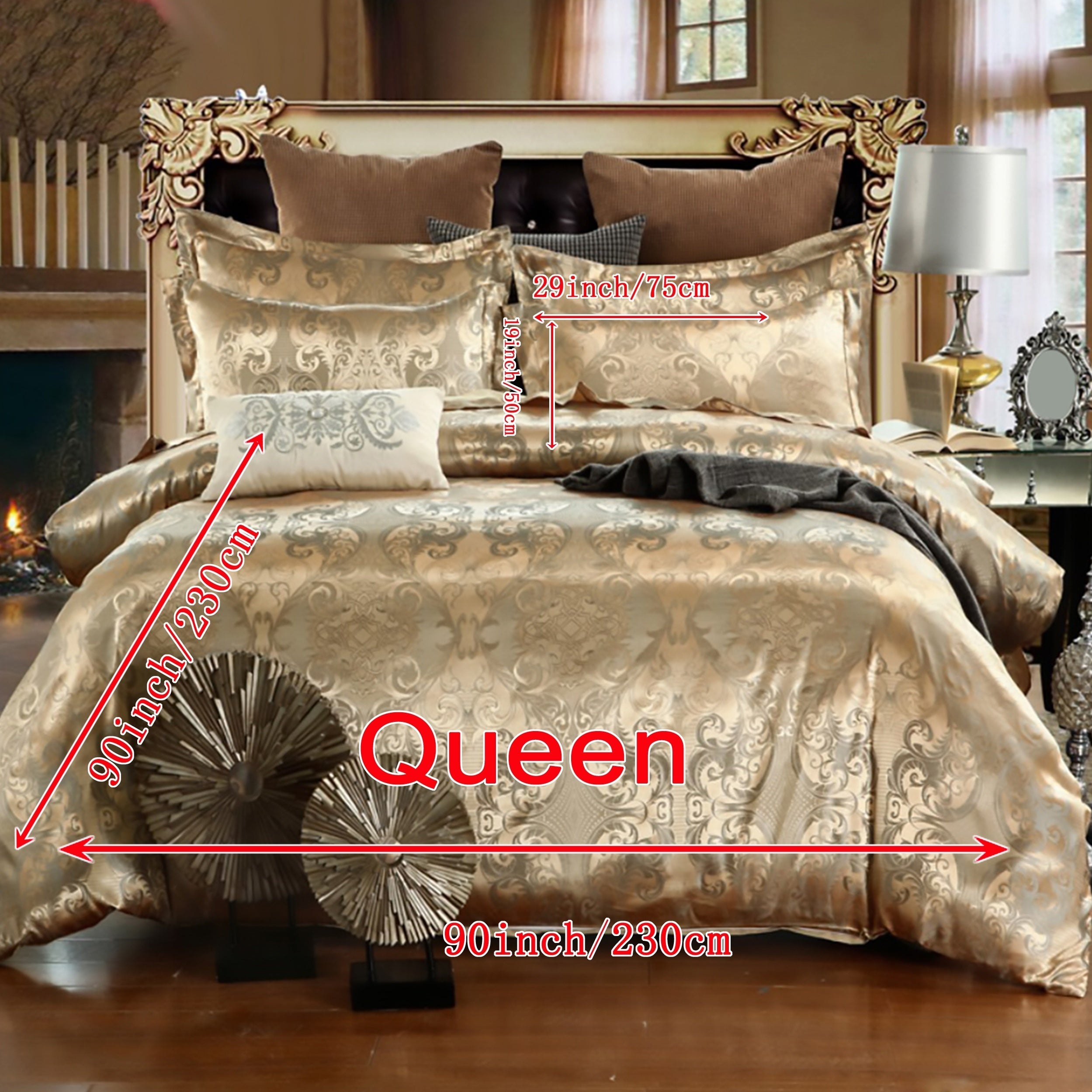 Luxurious Gold Jacquard Duvet Cover Set with Pillowcases for Bedroom or Guest Room