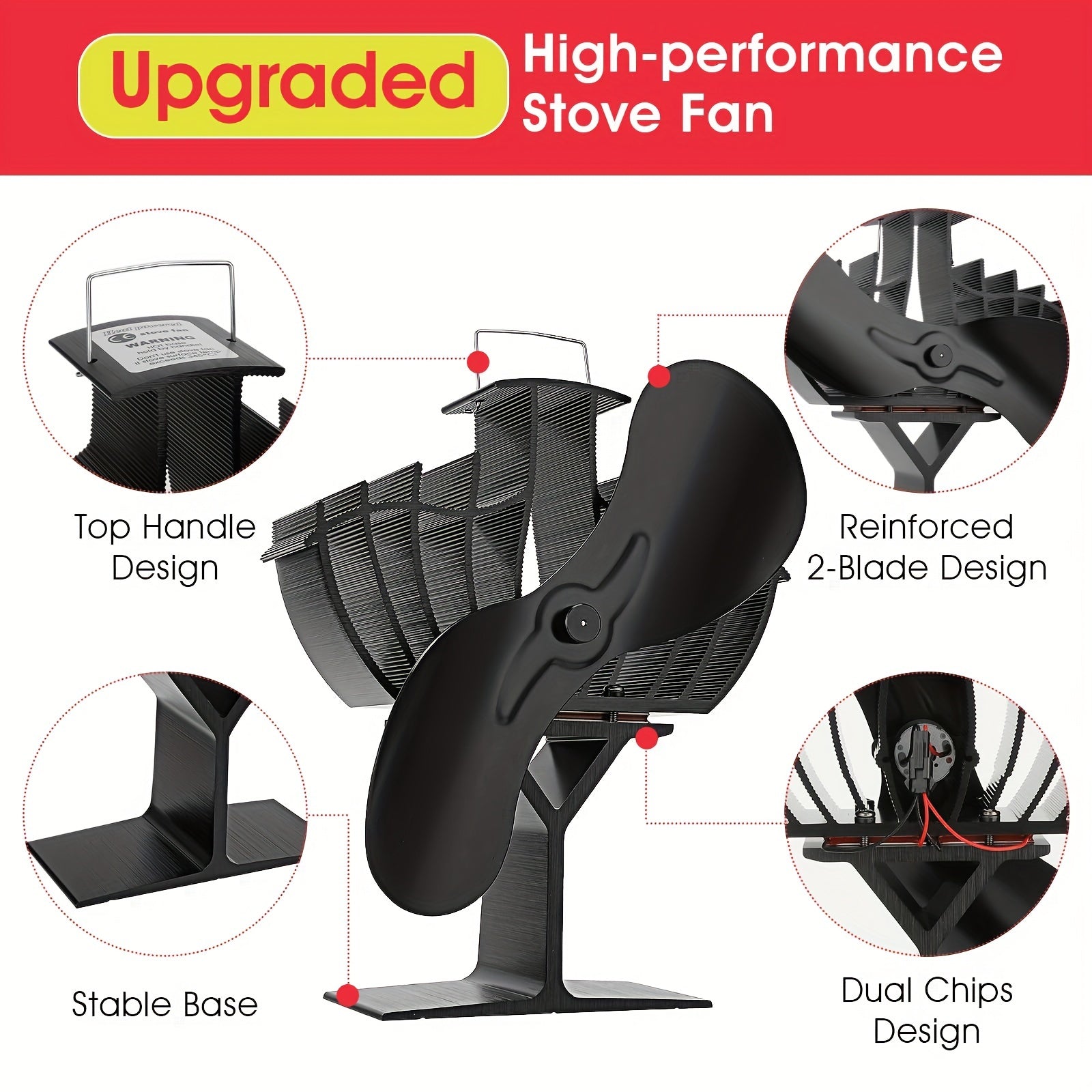 Thermal Power Fan for Wood Stove Gas Stove with Dual Core Super Airflow