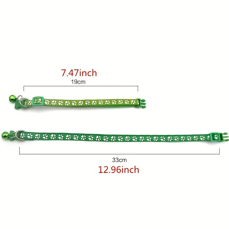 Set of 10 Nylon Pet Collars with Bells for Cats Paw Print Adjustable Safety