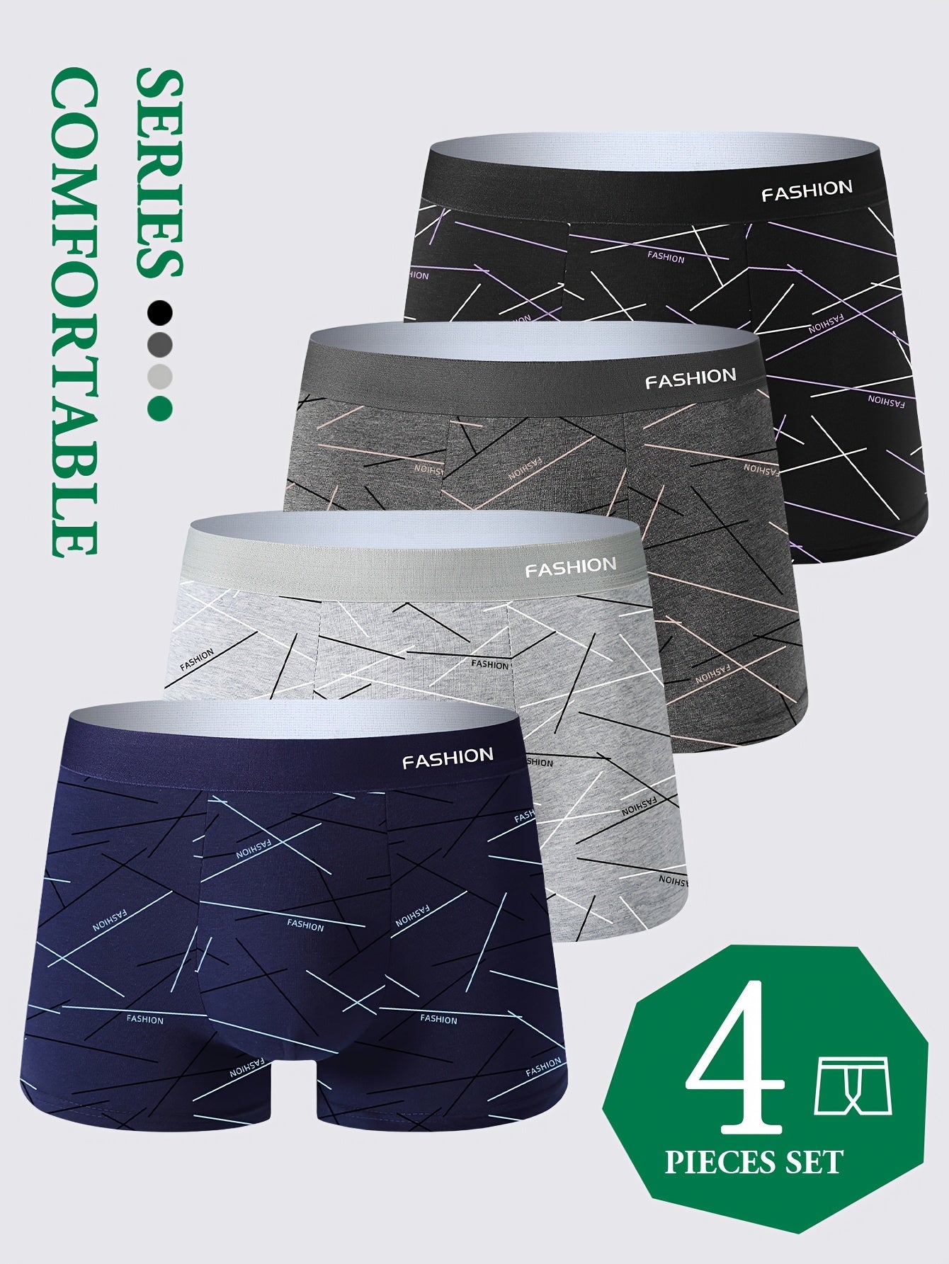 Men's 4-Pack Breathable Cotton-Polyester Boxer Briefs with Elastic Waistband
