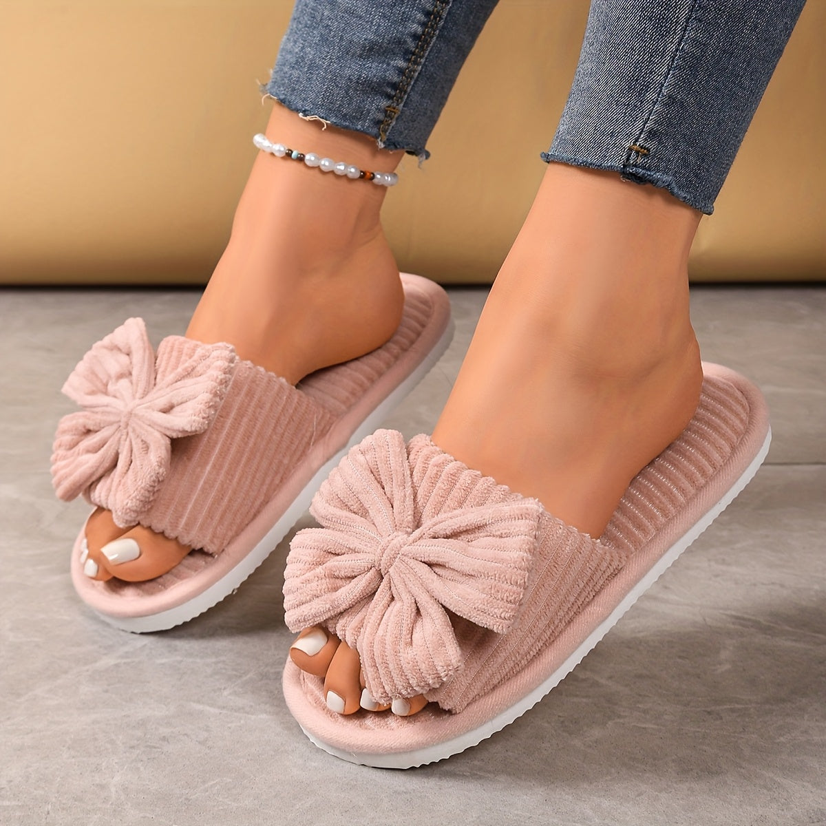 Women's Slip-On Slippers with Bow Non-Slip EVA Sole Indoor Outdoor Shoes