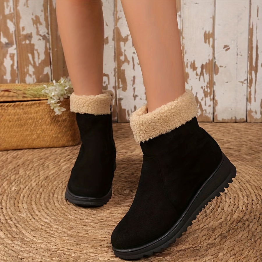 Women's Winter Snow Boots Faux Fur Collar Mid-Heel Slip-Resistant Winter Shoes