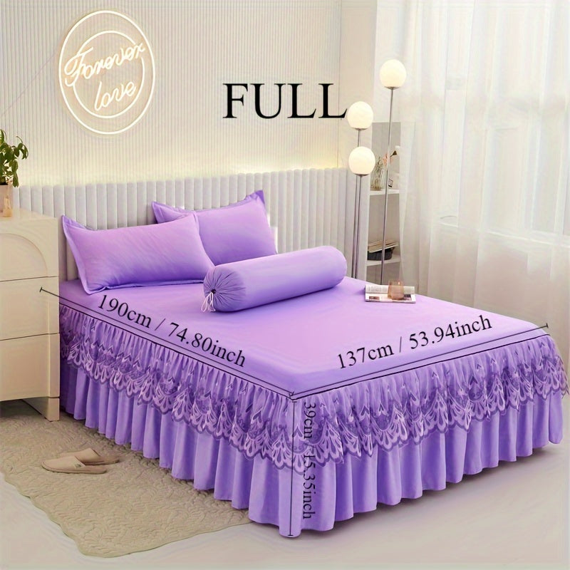 Элегантный 3-частный комплект на кровать с двойным кружевом - включает 1 накидку на кровать и 2 наволочки, однотонного цвета. Нескользящий и идеально подходящий для всех сезонов, этот комплект можно стирать в машинке для легкого ухода.