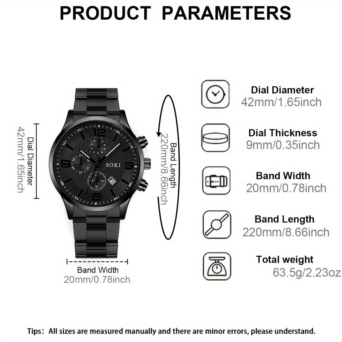 Men's Quartz Watch Set with 4 Pieces Alloy Case Stainless Steel Strap Calendar Non-Waterproof Electronic Movement