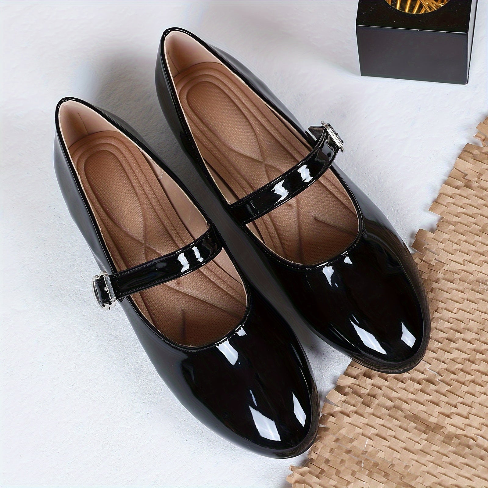 Ladies' Comfortable Round-Toe Mary Jane Flats with Back Straps