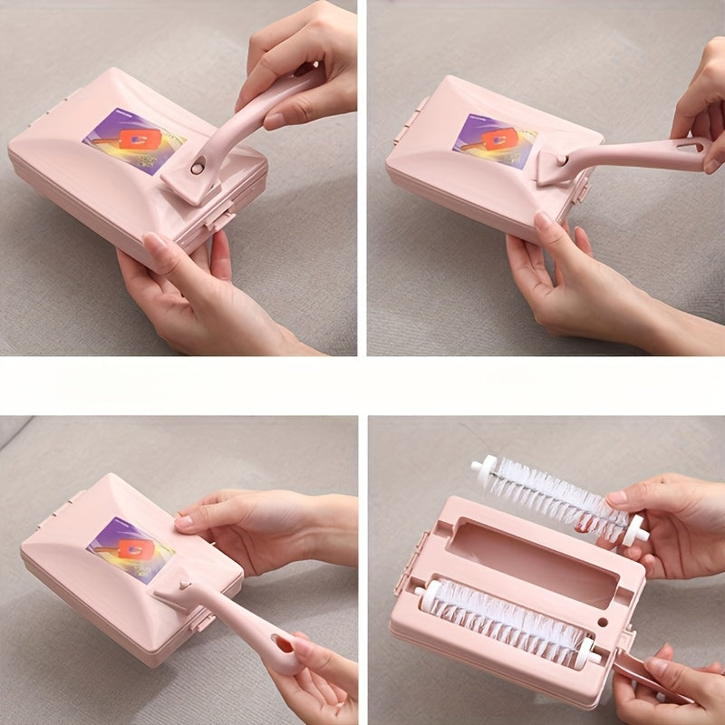 Kovrolinlar, yotoqlar va divanlar uchun ergonomik uzun tutqichli tozalash cho'tkasi. Qizil va oq tuklar, mustahkam plastik konstruktsiya. Batareyalar kerak emas.