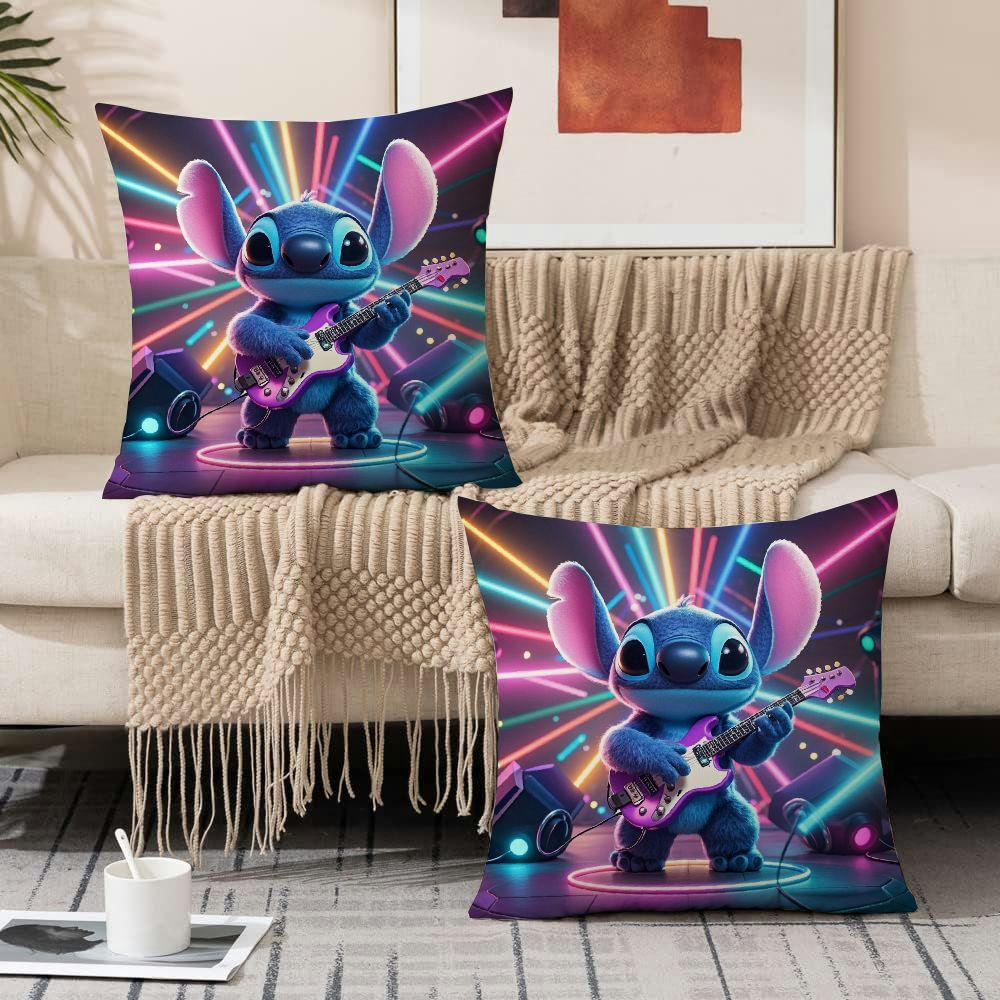 Set of 2 Disney Stitch Guitarist Pillow Covers 45.72 cm Square for Sofa Living Room Outdoor