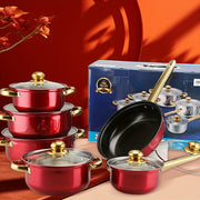 12-Piece Red Aluminum Non-Stick Cookware Set with Pots and Pans