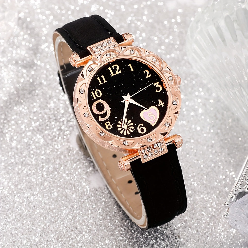 PU charmli charmli soatlar bilan olti dona kvarts soatlar, zink alloy qoʻllari, sevgililar kuni, Paskha, Ramazon, tugʻilgan kunlar, Ona kuni uchun.