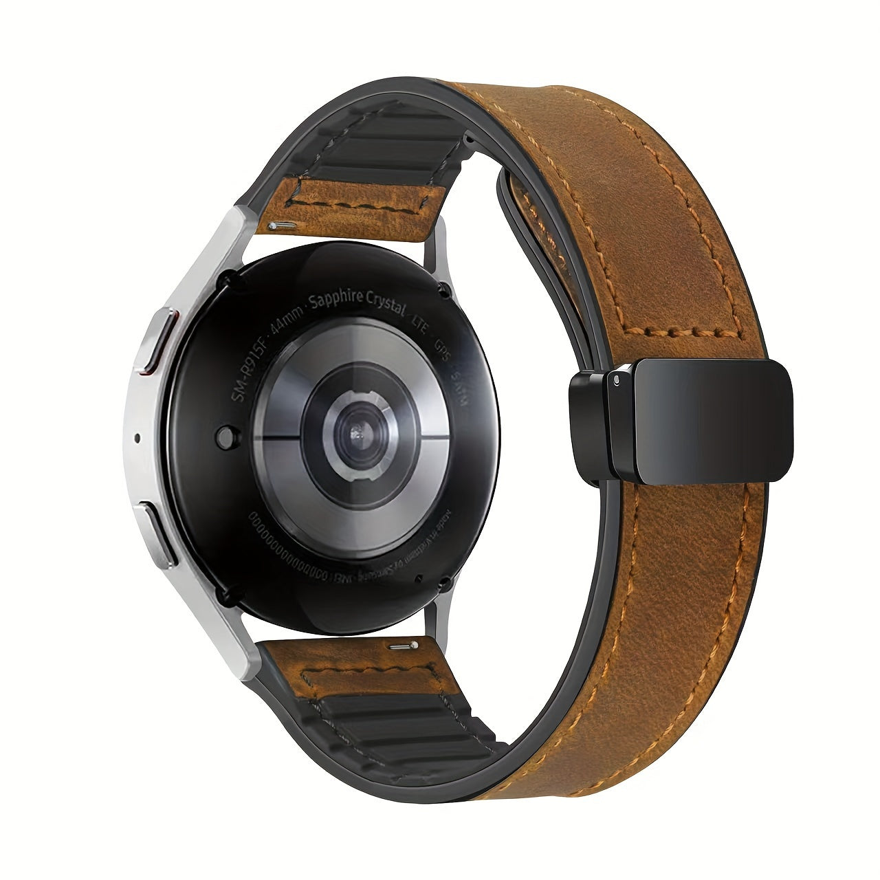 Silicone Smart Watch Band 20mm 22mm Magnetic Clasp Textured Brown Orange-Red