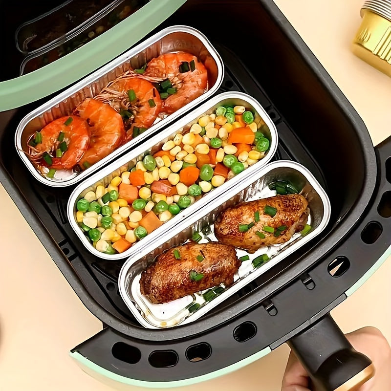 Pack of 10 Rectangular Aluminum Foil Trays for Air Fryer Baking Camping