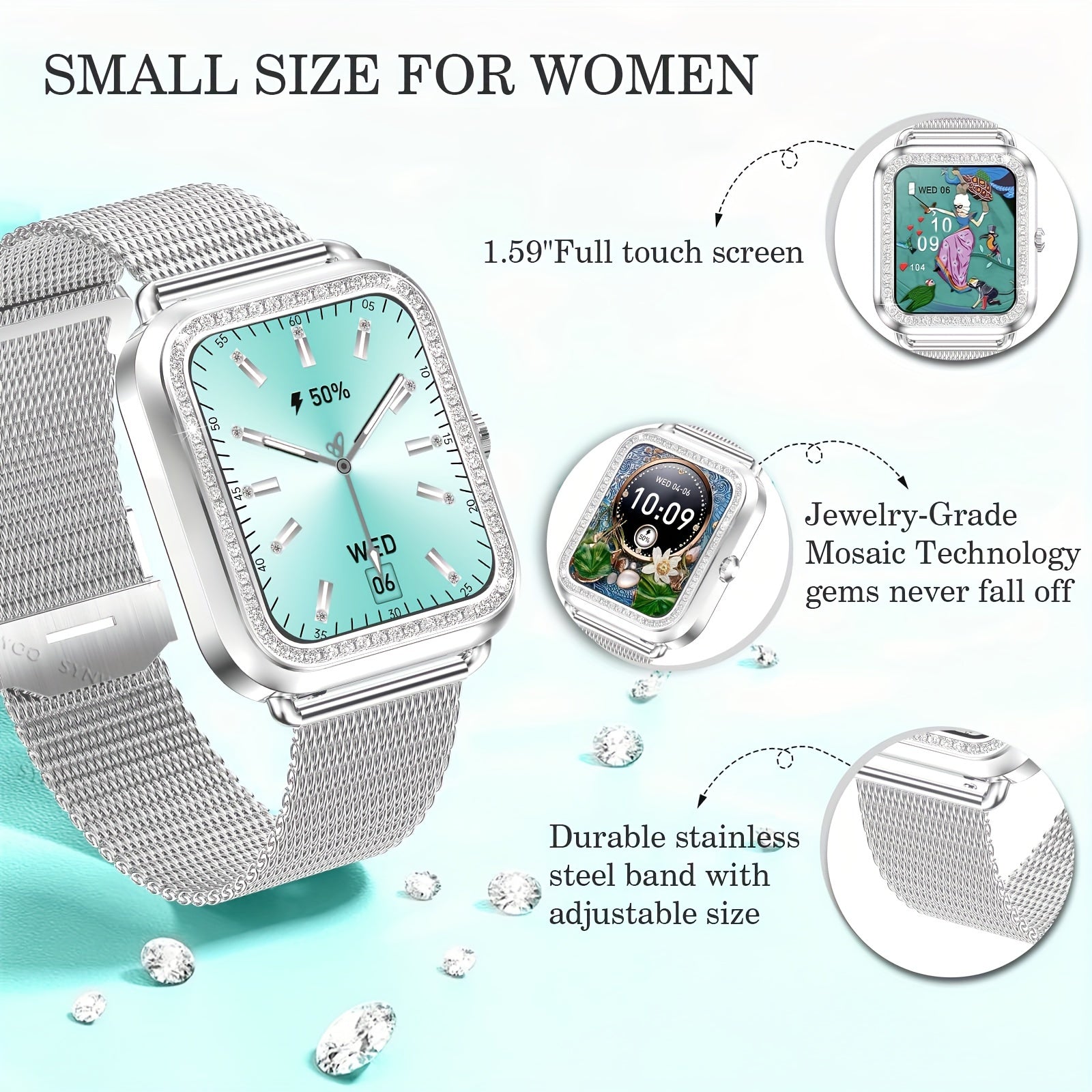 Women's Stainless Steel Smart Watch with 200+ Watch Faces, Sports Modes, Sleep Monitoring