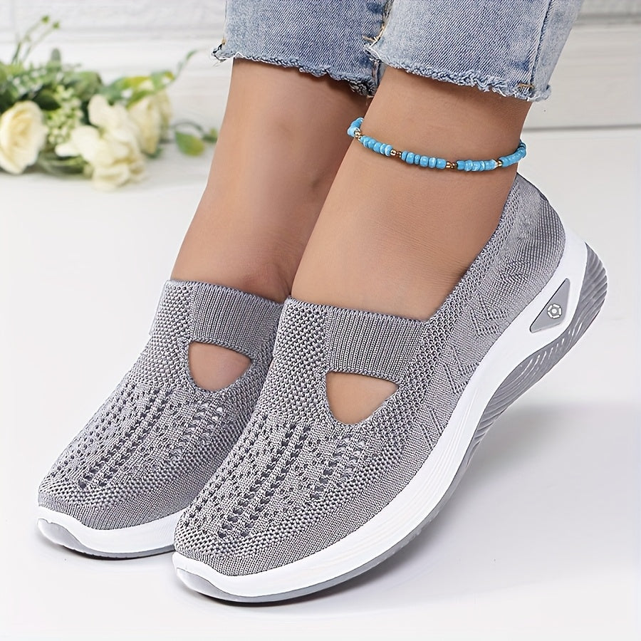 Women's Breathable Knitted Lace-Up Sneakers All-Season Low Top Fabric Shoes