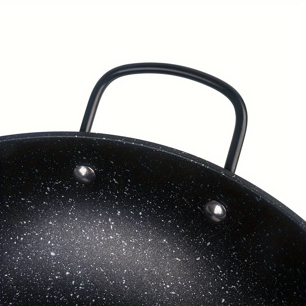 Cast Iron Wok 12.5 Inch with Stone Coating Non-Stick Dual Handles Suitable for Gas Electric Oven Induction