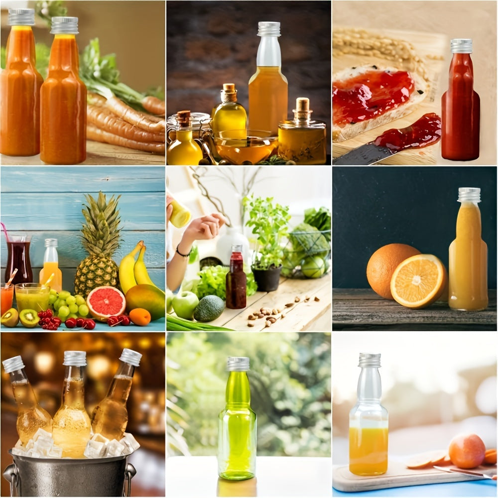 Set of 24 Reusable PET Plastic Juice Bottles 60ml 100ml 150ml with Lids and Funnel