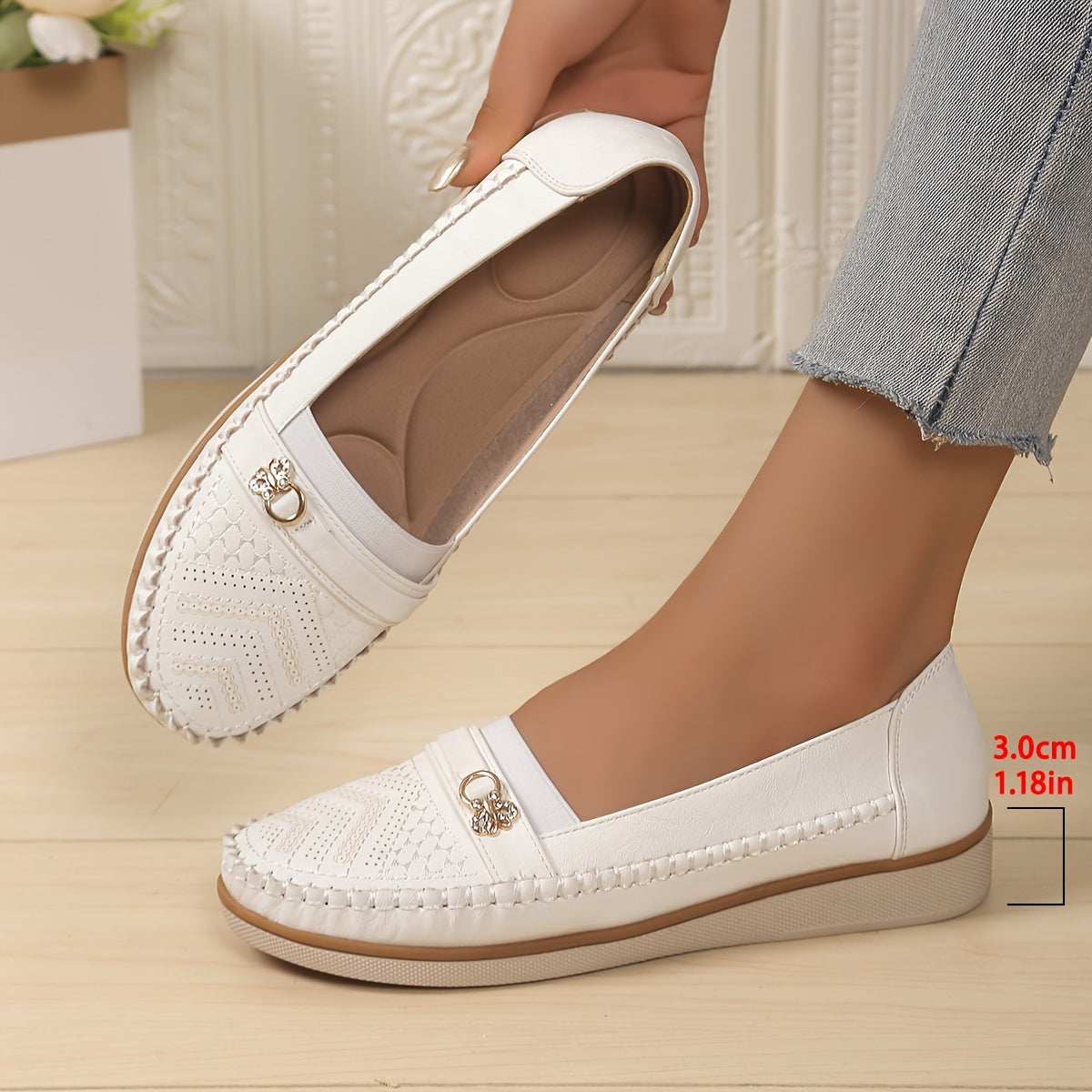 Women's Slip-On Loafers PU Upper Retro Solid Color Casual Shoes