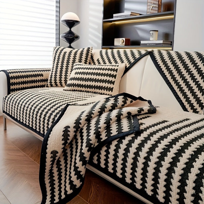 Современная накидка на нордический диван с черно-белой полоской, безопасная для домашних животных, противоскользящая, для 1-4 мест