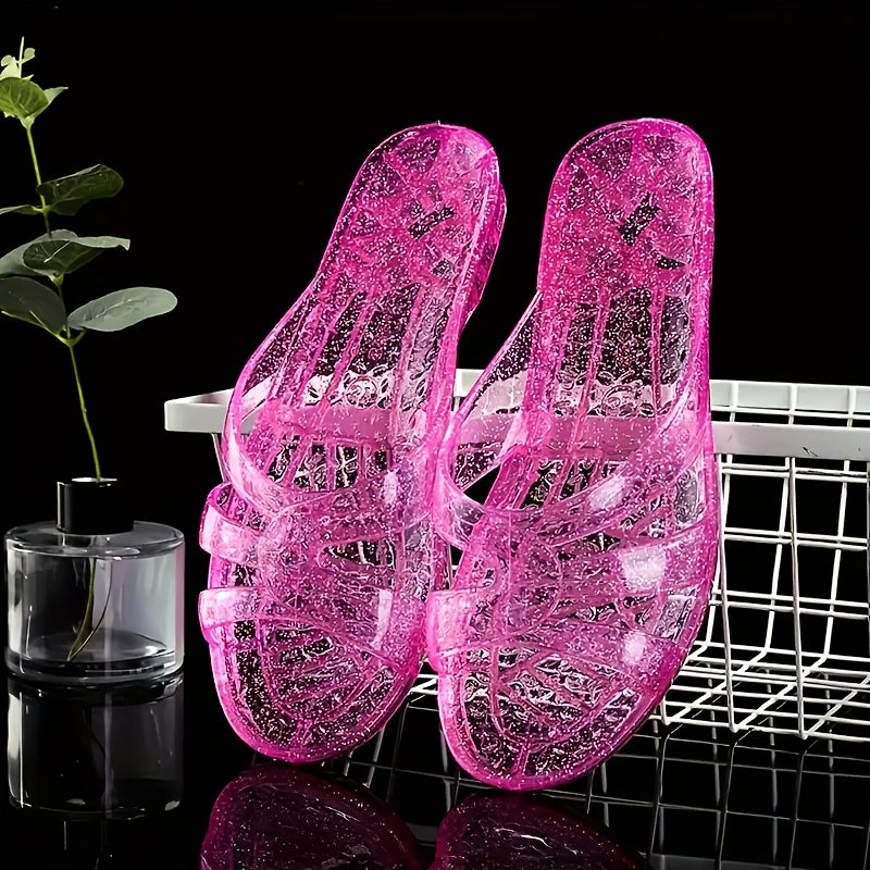 Women's Summer Jelly Slippers Open-Toe Indoor Bathroom Sandals for Home Beach Vacation