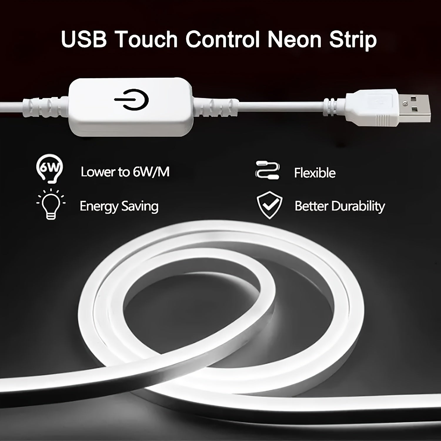 Energy-Efficient USB LED Neon Strip Lights 1m 3m 5m Touch Control Home Decor