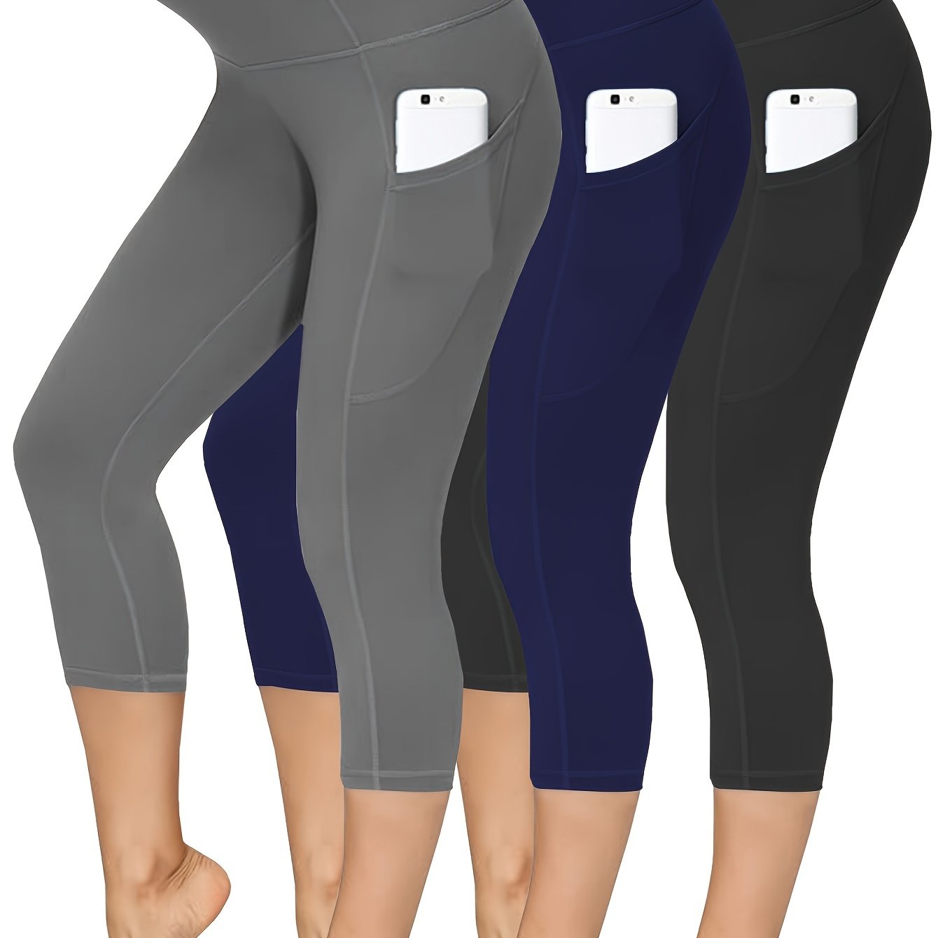 Plus Size Women's High-Waisted Capri Yoga Pants with Pockets