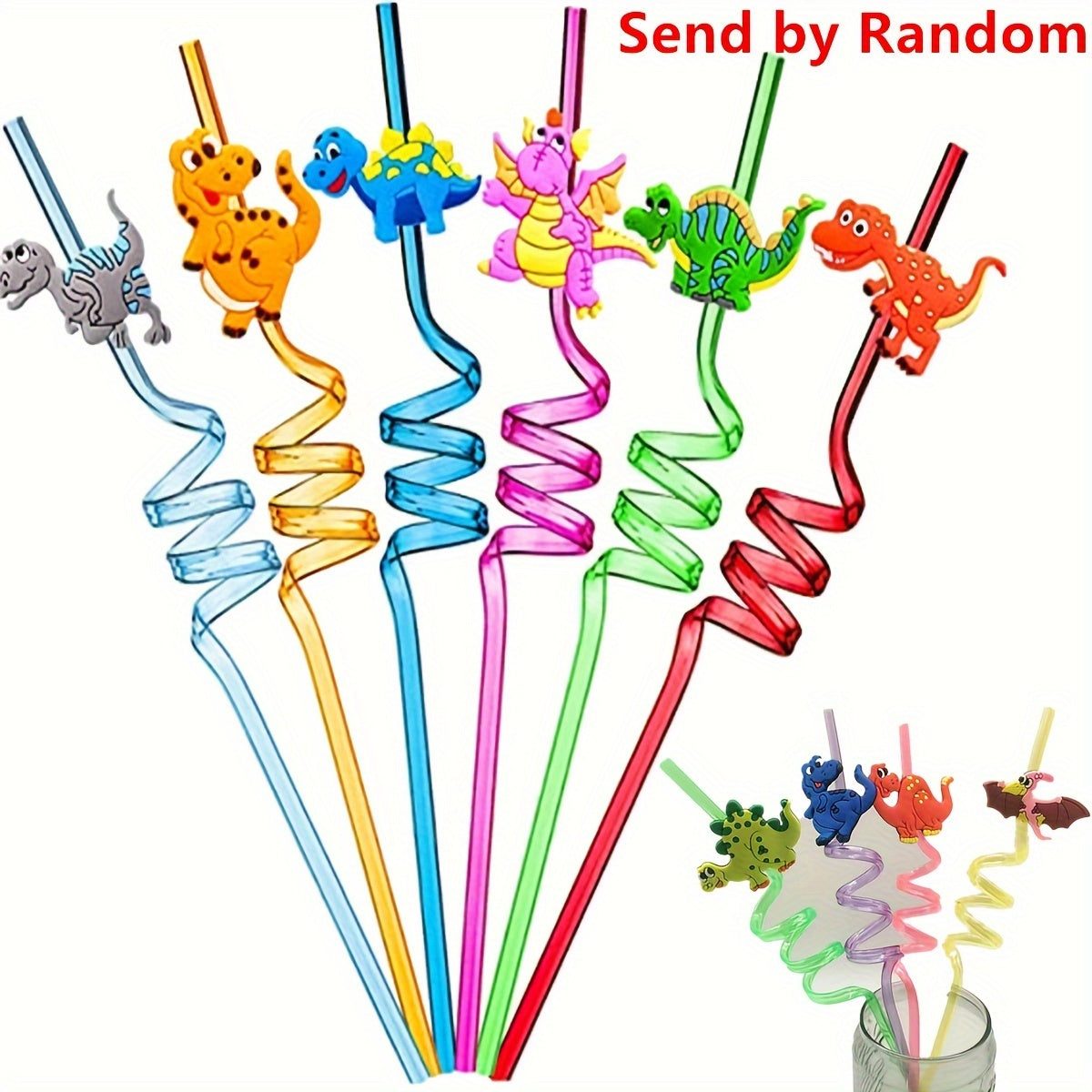 Set of 4 Dinosaur Drinking Straws for Christmas and Thanksgiving Celebrations