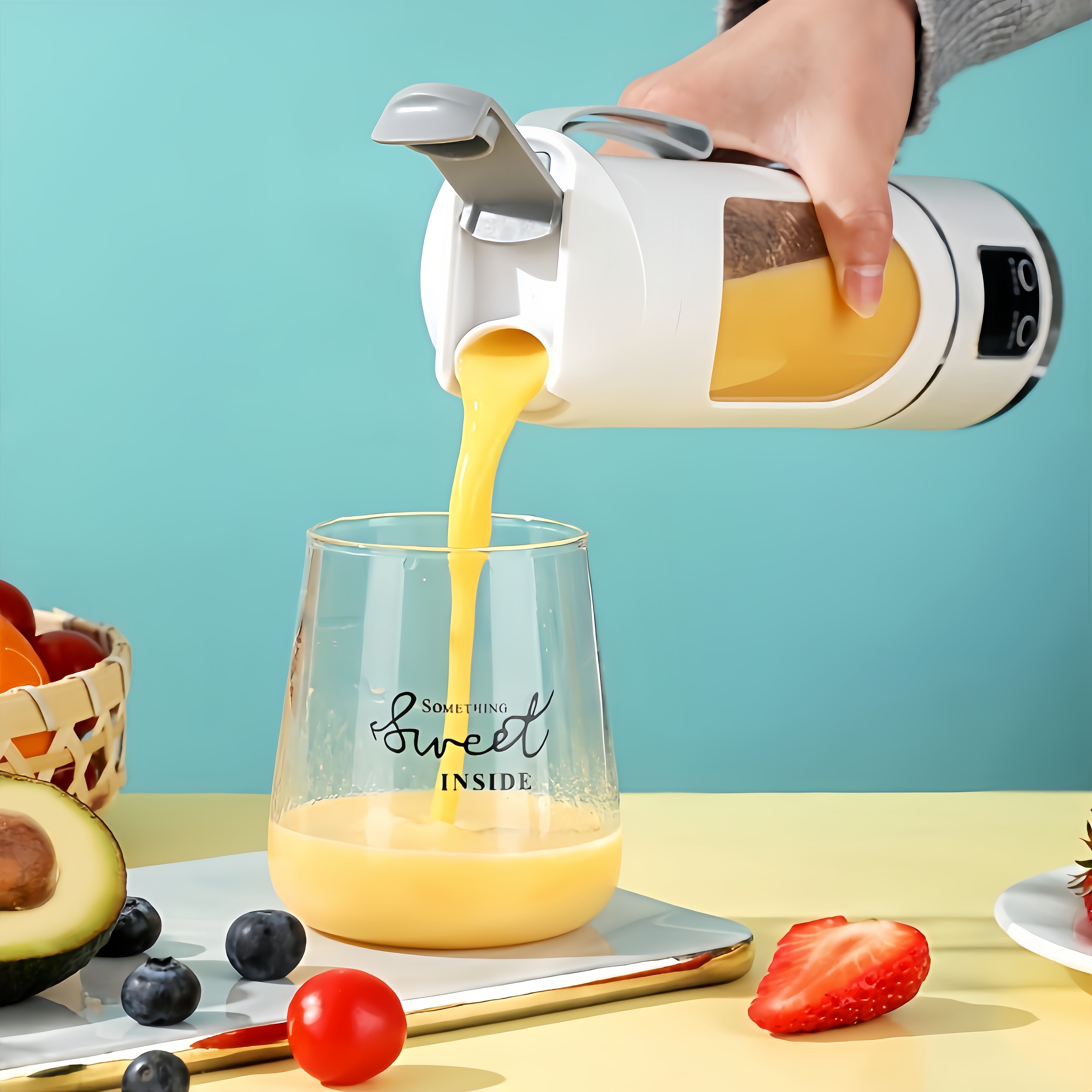 Exprimidor inalámbrico portátil con pantalla LED, 12 cuchillas, capacidad de 450ml